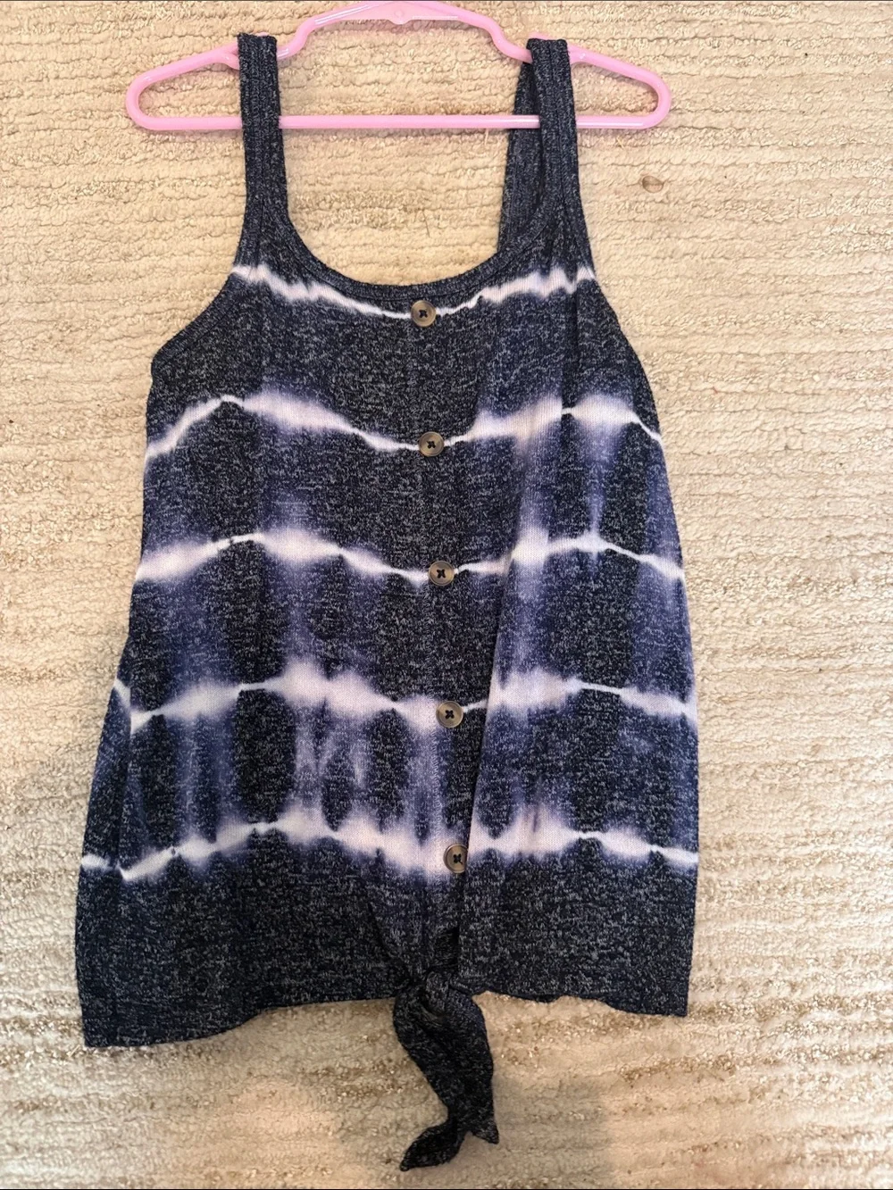 Justice Kids Navy and White Tie-Dye Tank Top with Front Buttons